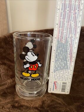 Vintage 70’s Walt Disney Mickey Mouse Clear Glass Beer Mug Cup Stein